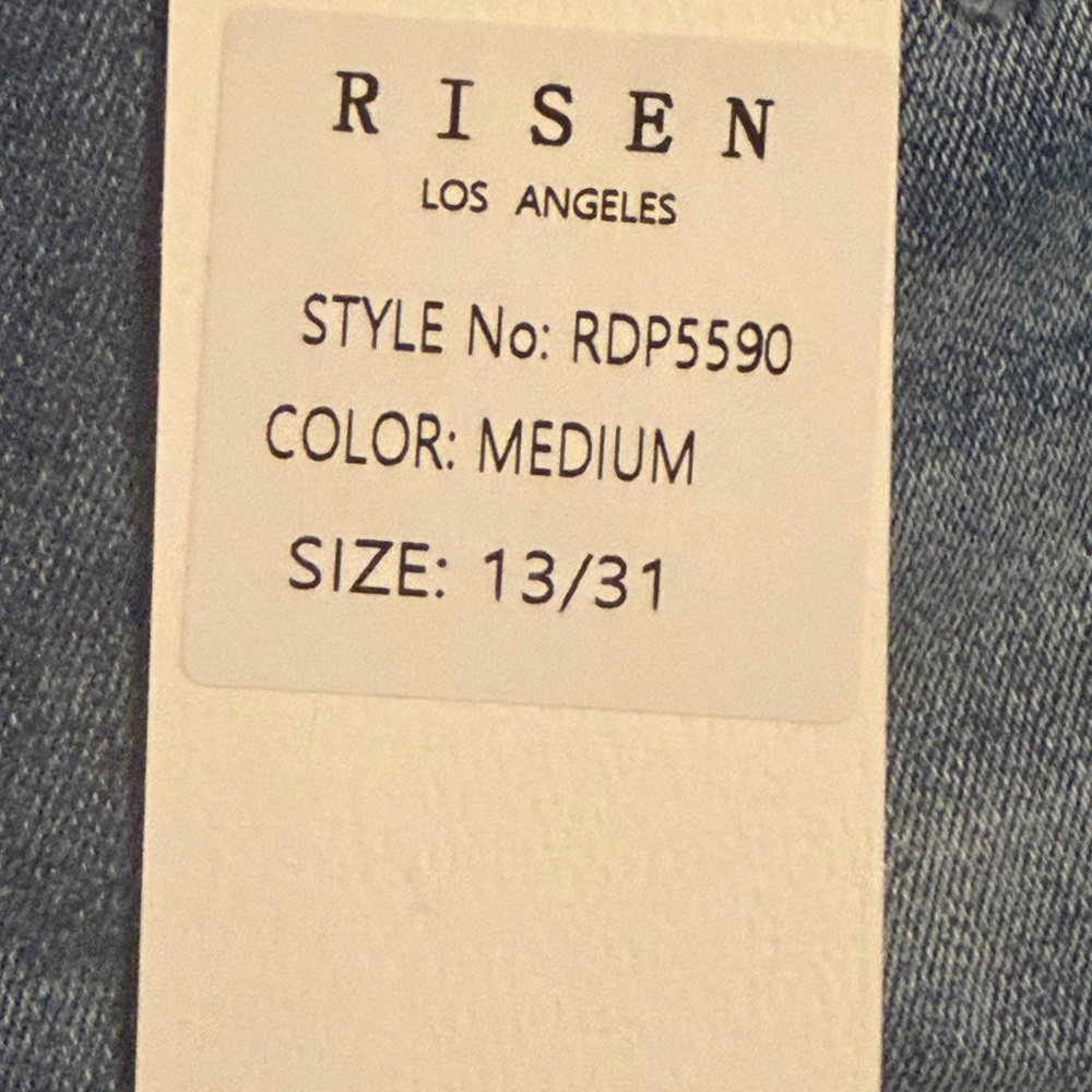 Risen Tessa Blue Distressed HIGH RISE CROP WIDE SIDE SLIT WITH FRAY HEM JEANS - Picture 5 of 10